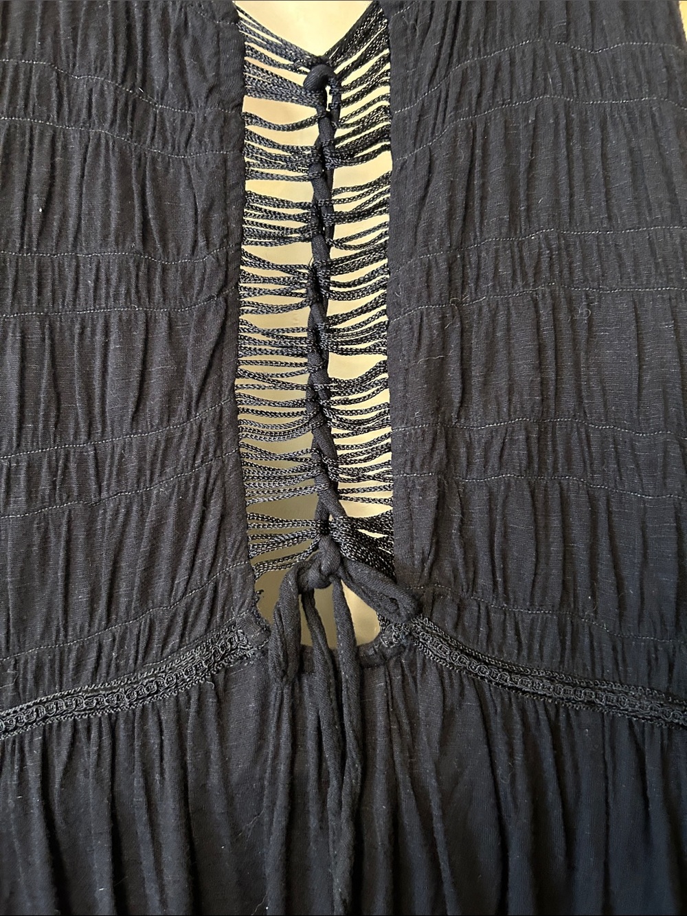 Free People Black Mini Tank Dress with White and Tan Embroidery size S - Picture 12 of 15